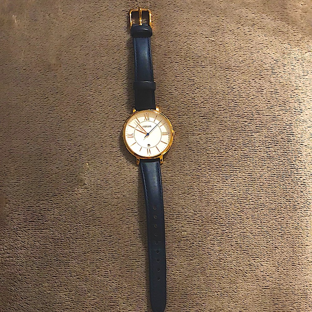Fossil Brand women’s watch, navy blue/gold, leather